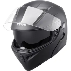 VEVOR Motorcycle Helmet, Modular, Adult Motocross Dirt Bike Helmet with Large Clear Visor, Comfortable Motorbike Racing Street with Detachable Liner for Men Women, DOT Approved, (Matte Black, XL)