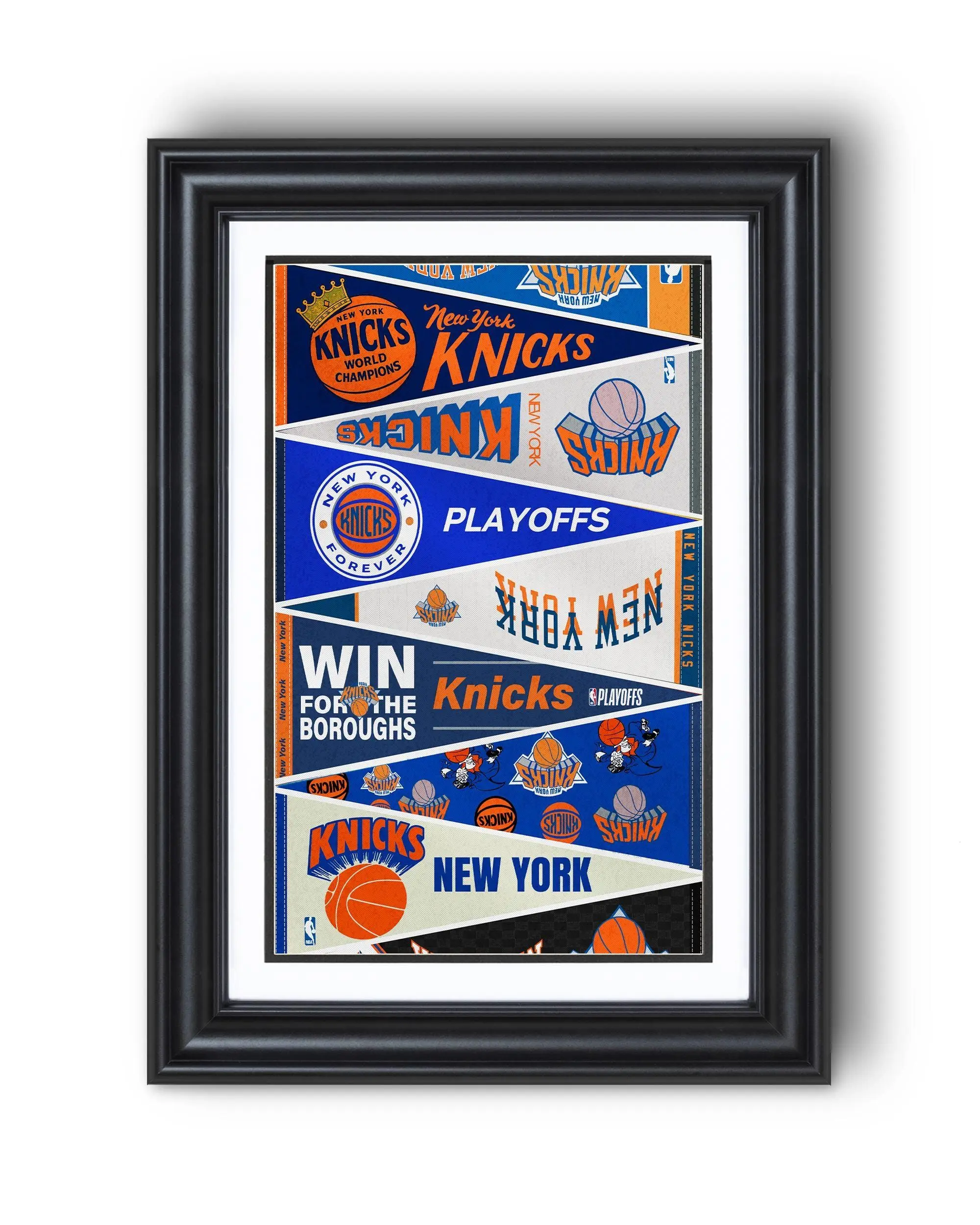 [SALE UP TO 40%] [Unframed] New York Knicks "Vintage and Modern Pennants" Collection Print – Classic Basketball Wall Art