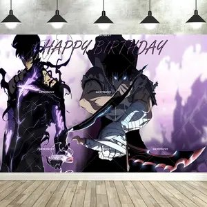 Classic Anime Birthday Backdrop Party Decor Solo Man Leveling Supplies Banner Adult Photography Background Props