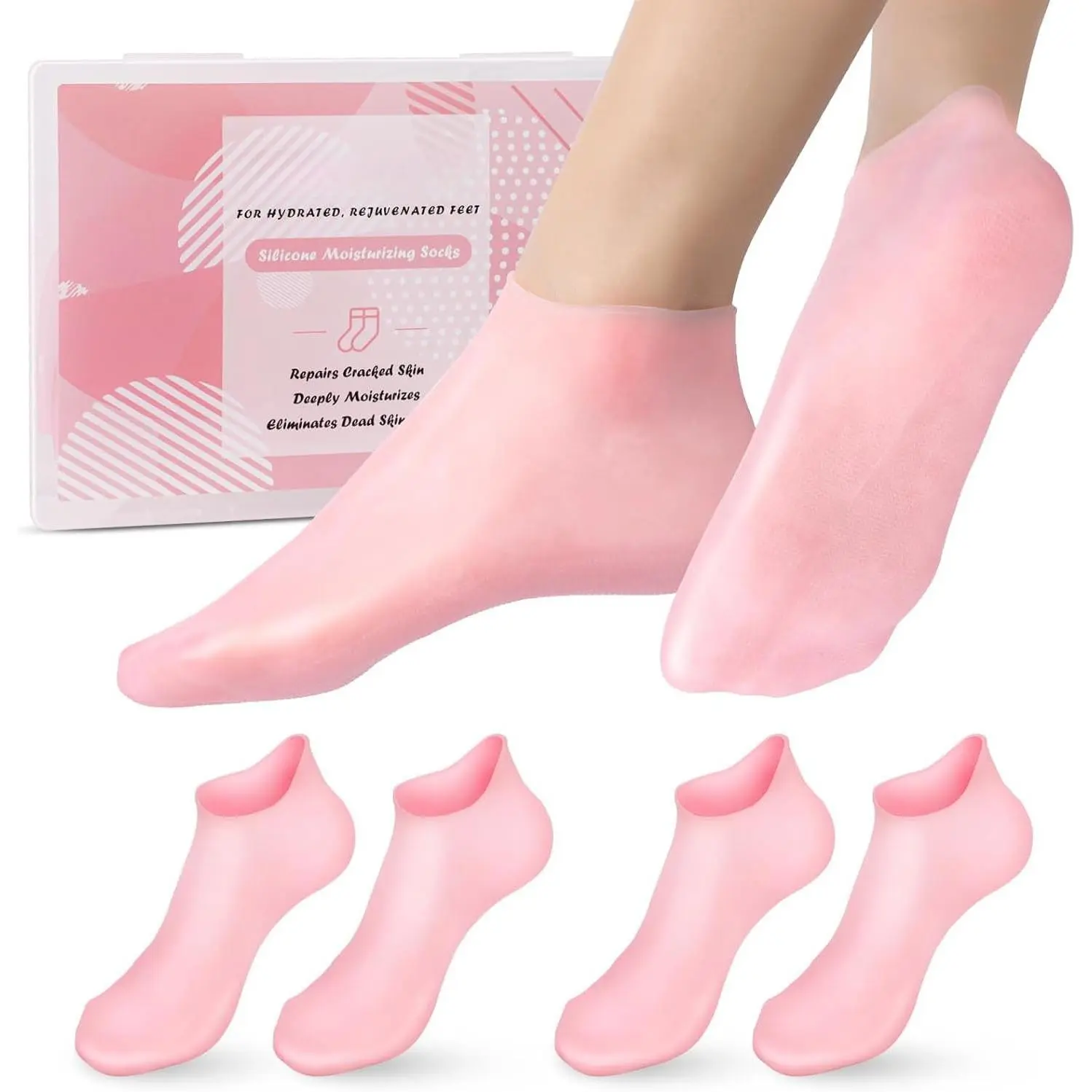 Silicone Moisturizing Socks for Dry Cracked Feet Women, 2 Pairs Soft Gel Pedicure Foot Spa Aloe Socks, Anti-Slip Moisturizer Socks for Dry Cracked Feet Overnight Foot Care