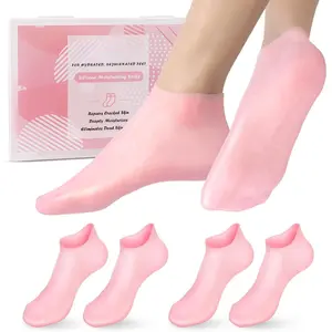 Silicone Moisturizing Socks for Dry Cracked Feet Women - 2 Pairs Soft Gel Pedicure Foot Spa Aloe Socks, Anti-Slip Moisturizer for Overnight Care Nail Masks