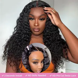 Deep Curly 13X6 Glueless Drawstrings Wig 14-32 Inch Human Hair WigPre Cut Pre Plucked  Deep Wave Wear And Go Wigs Brazilian 180 Density 13X6 Lace Frontal Human Hair Deep Wave Wigs