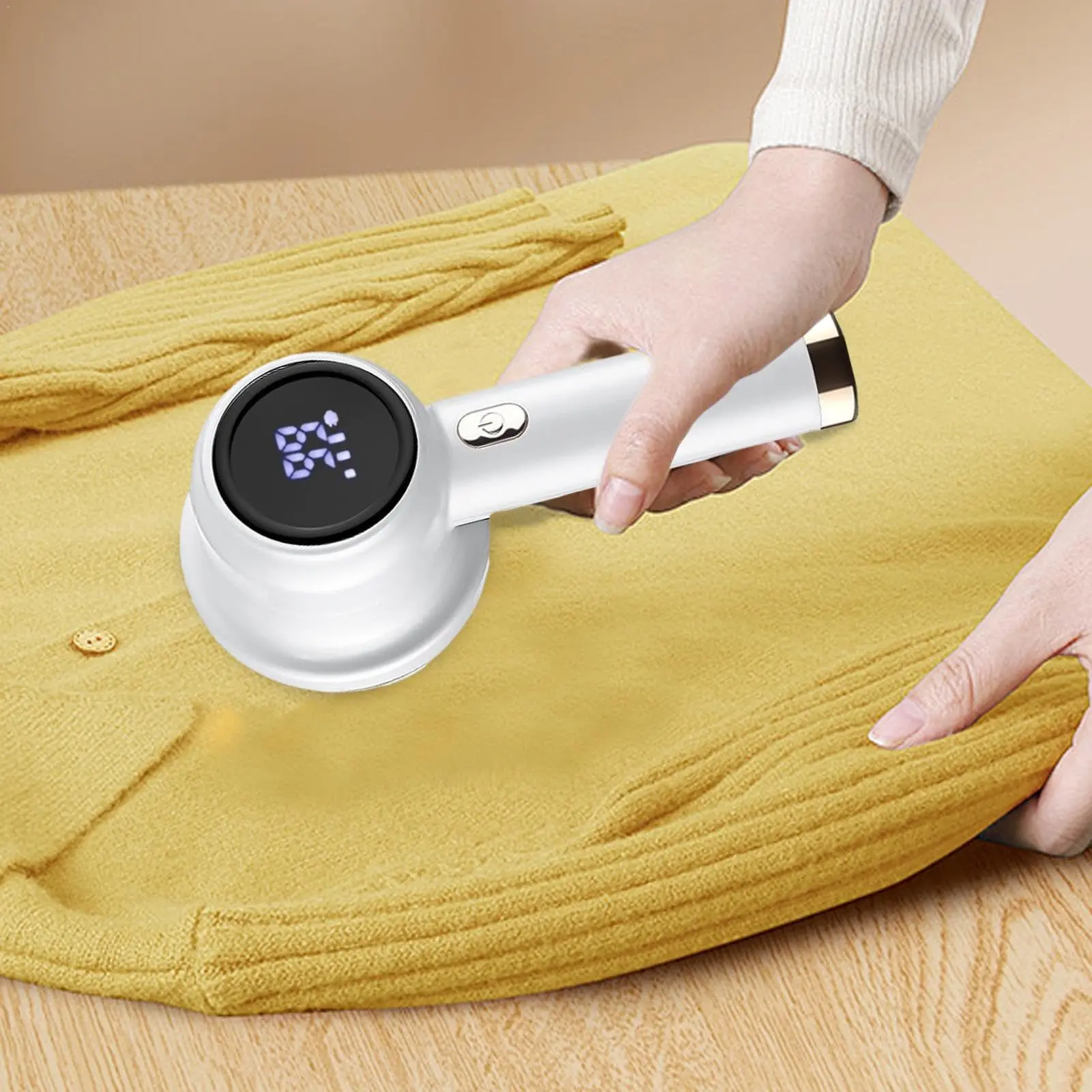 Smart LED Fabric Shaver - 6-Blade Rechargeable Clothes & Furniture Defuzzer with 3 Speeds | Pet Hair Remover for Delicate Fabrics, Auto-Stop Protection & Portable Lint Shaver for Travel, USB-C Fast Charging