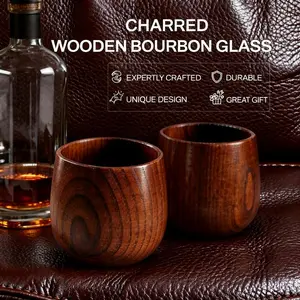 [Buy 1 Get 1 Free] Wooden Whiskey and Bourbon Tumbler Glass Charred or Uncharred Old Fashioned Drinkware Premium Handcrafted Wooden Glassware Stylish Bourbon Gift for Men Trending Barware Unique Whiskey Lover Gift Home Bar Decor Special Occasion