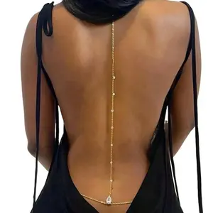 Bride Backless Rhinestone Waterdrop Body Chain Belly Waist Necklace for Women Mom Girlfriend Summer Beach Body Jewelry