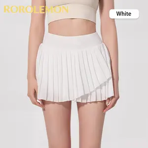 ROROLEMON White Pleated Tennis Skirt - High Waist, Anti-See-Through Built-in Shorts for Sports & Casual