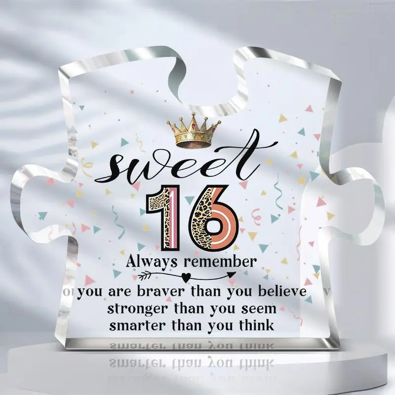 16th Birthday Gift, Acrylic Puzzle Shaped Clear Ornament, Sweet 16th Birthday Gift for Girls, Home Decor for Living Room Bedroom, Signs, Decoration Items, Acrylic Desktop Ornament, Decorative Sign, Home Decor Gifts, Living Room Decorations