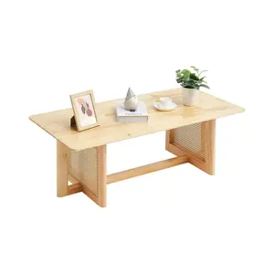 【Spotlight Day】VEVOR Rattan Coffee Table, Rectangle Rattan Woven Wood Coffee Table with Rubber Wood Top, 47-Inch Modern Boho Storage Coffee Table with Natural Wood Legs, for Living Room, Bedroom & Small Spaces