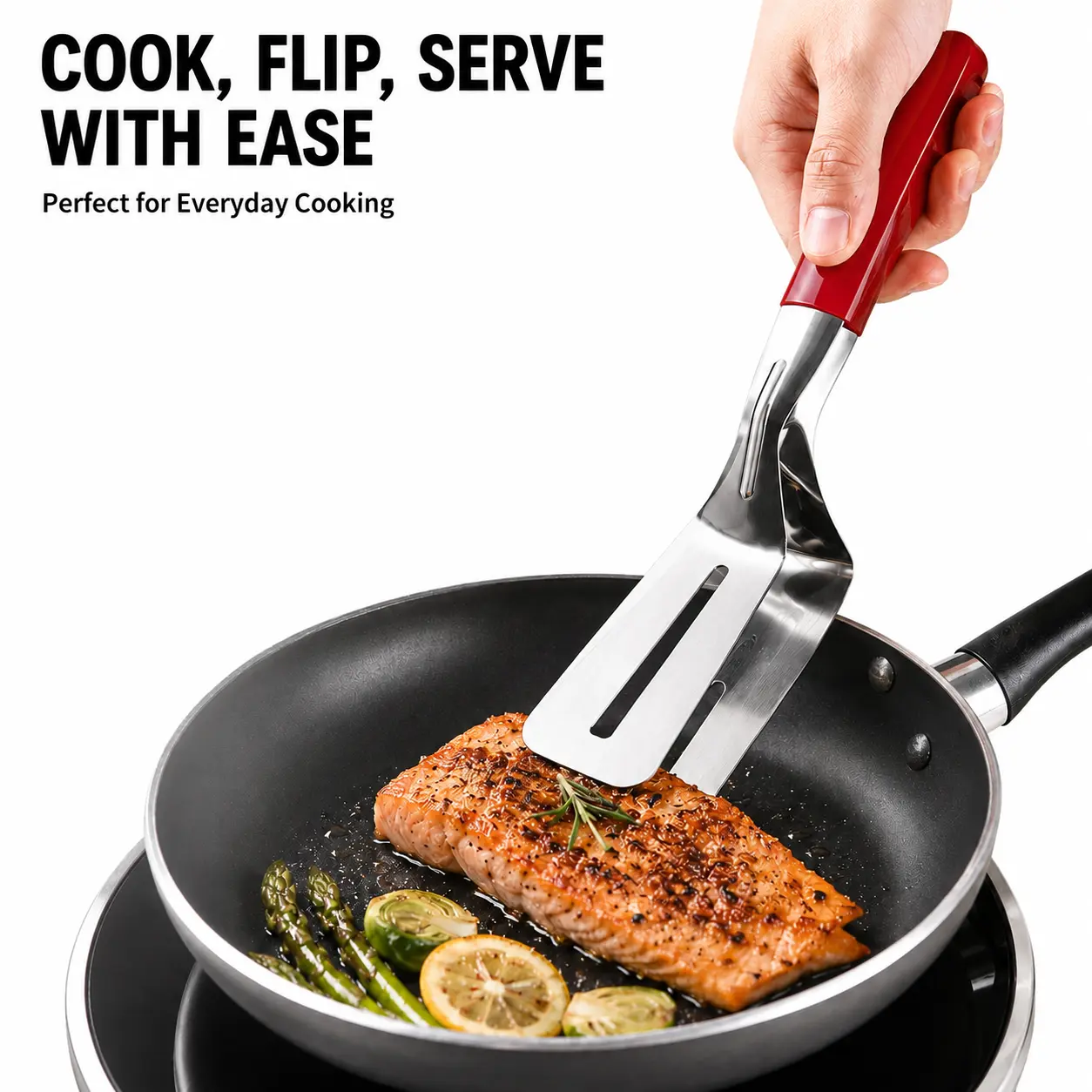 Multi-Functional Stainless Steel Steak Spatula Clamp, Kitchen Cooking Tongs for Fried Steak, Grill & Frying Pan Use-YY1