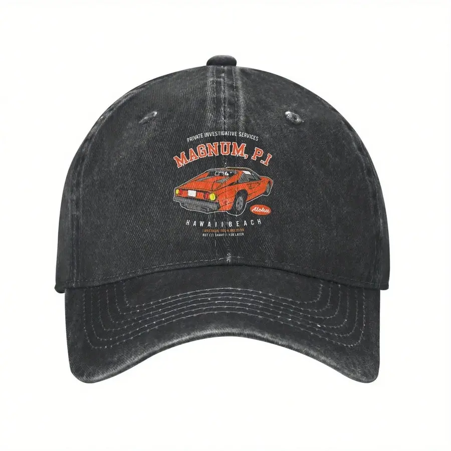 S&T Magnum Detective Agency TV Show Inspired Retro Vintage Hat - Magnum PI Logo And Private Investigation Service Print, Adjustable Snap Closure, Unisex Casual Hat, TV Show Fan Merchandise (Machine Washable) - Iconic Magnum Detective Agency Logo