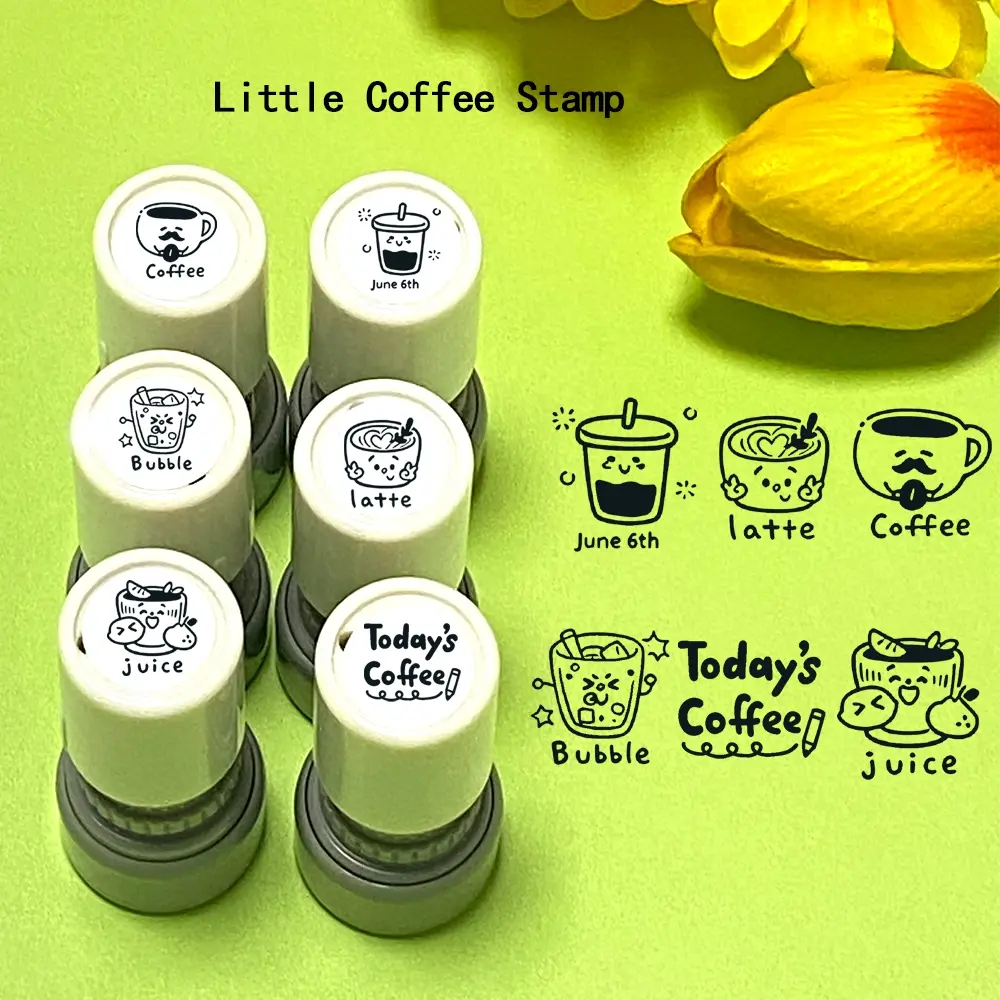 Set of 6 Coffee Theme Stamps, Mini Compact Practical Creative Seals for Daily Records, Journaling, Perfect Gift for Back-To-School, Christmas, New Year
