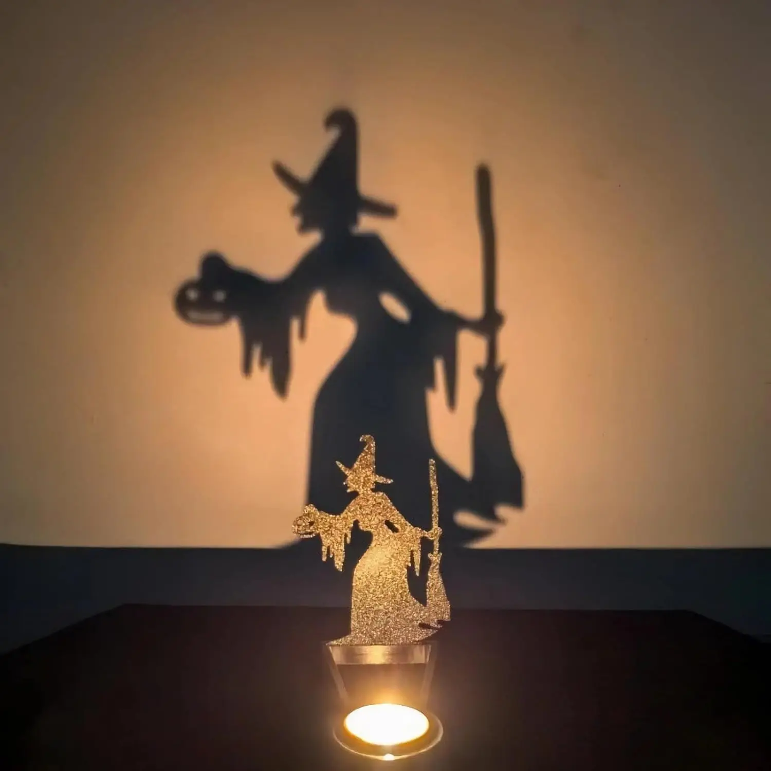 Halloween Witch Shadow Candles Holder,Funny Halloween Shadow Candlestick Decorations,Vintage Tea Light Scary Decorations for Home Party Indoor,Black Witch,1 Piece