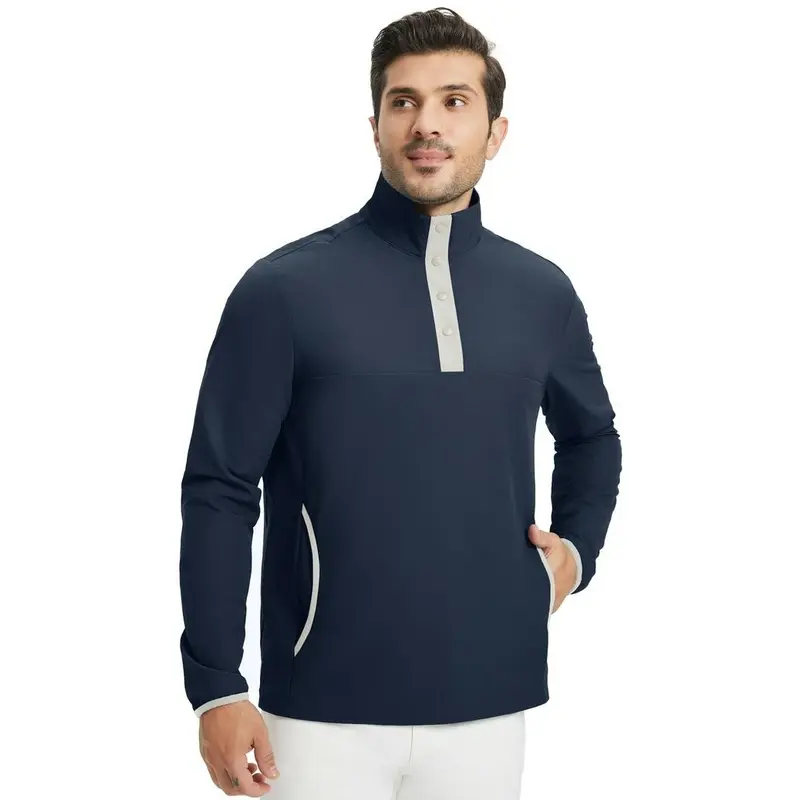 MAELREG Men’s Half Button Golf Pullover Lightweight Dry Fit Long Sleeve Mock Neck Athletic Top with Pockets