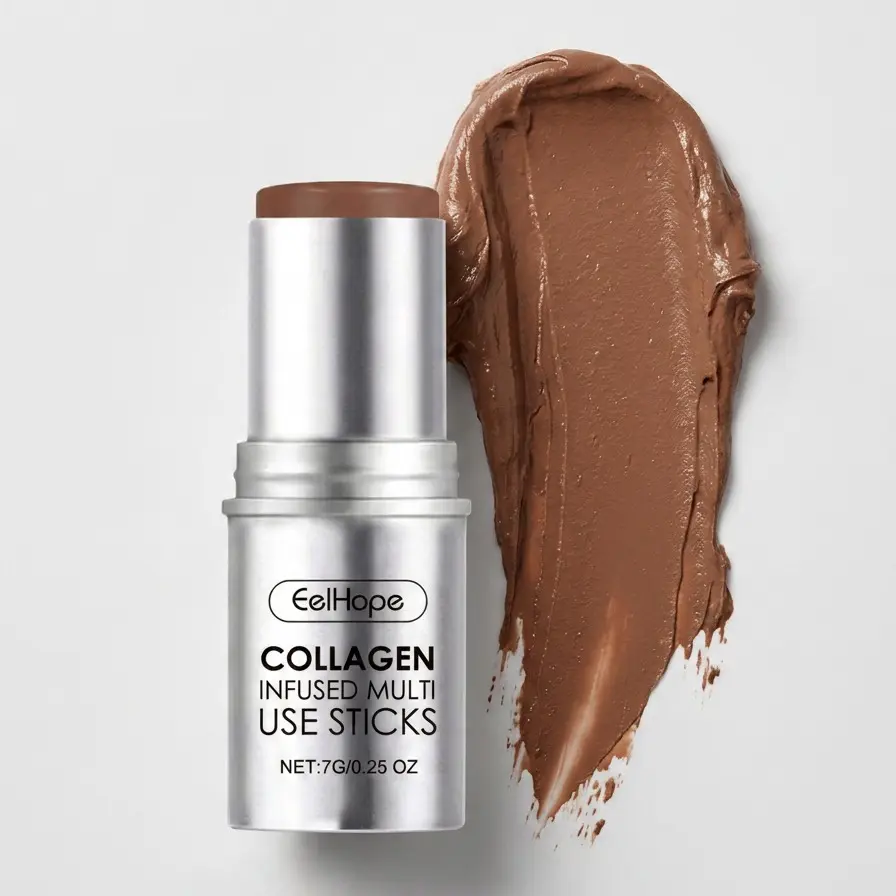 Collagen-Infused Cream Contour Stick, 7g Nourishing Smooth Compact Daily Beauty Product for Cheek-Nose-Jawline Sculpting, Long-Lasting Hydrating Blendable Multi-Use Face Makeup Stick