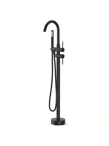 【Christmas Gift】Black Freestanding Bathtub Faucet with Handheld Shower Mixer, Silicone Stainless, Brushed Nickel, High Flow Shower, Vertical Design Steel Installation