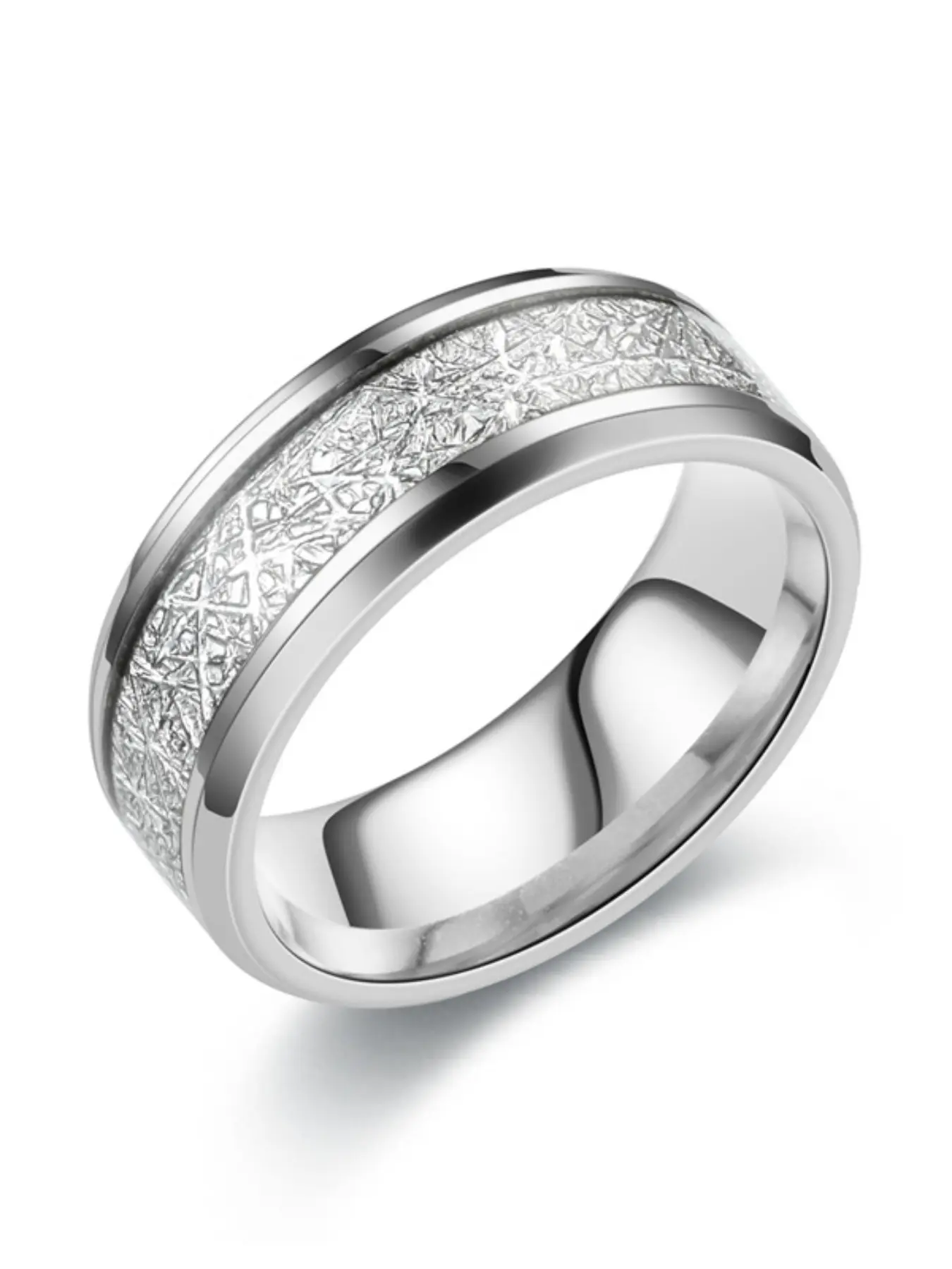 Men's Stainless Steel Wedding Engagement Ring, Unique Rings, Romantic Design, Faux Frost Artificial Gemstone Inlay, Ideal Gift for Couples & Family