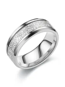 Men's Stainless Steel Wedding Engagement Ring, Romantic Design, Faux Frost Artificial Gemstone Inlay, Ideal Gift for Couples & Family