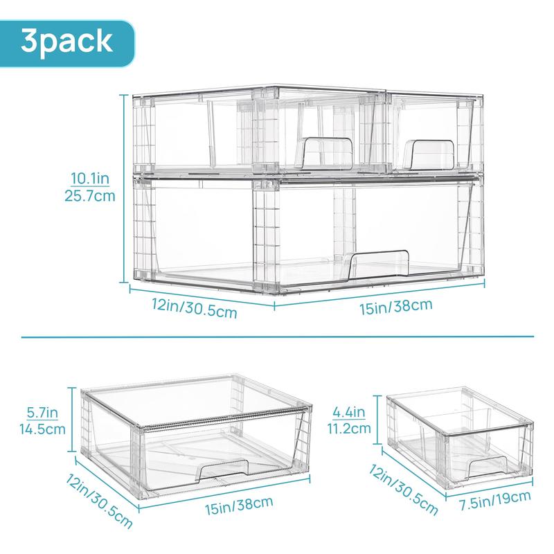 【New Year Hauls】VTOPMART 6 Pack Stackable Clear Drawer Organizer for Organizering Nursing Bottles,Candy,Snacks,Makeup,Cosmetics,Tampons,Medicines,Pantry,Under Sink,Closet,Bathroom, with Free Stickers