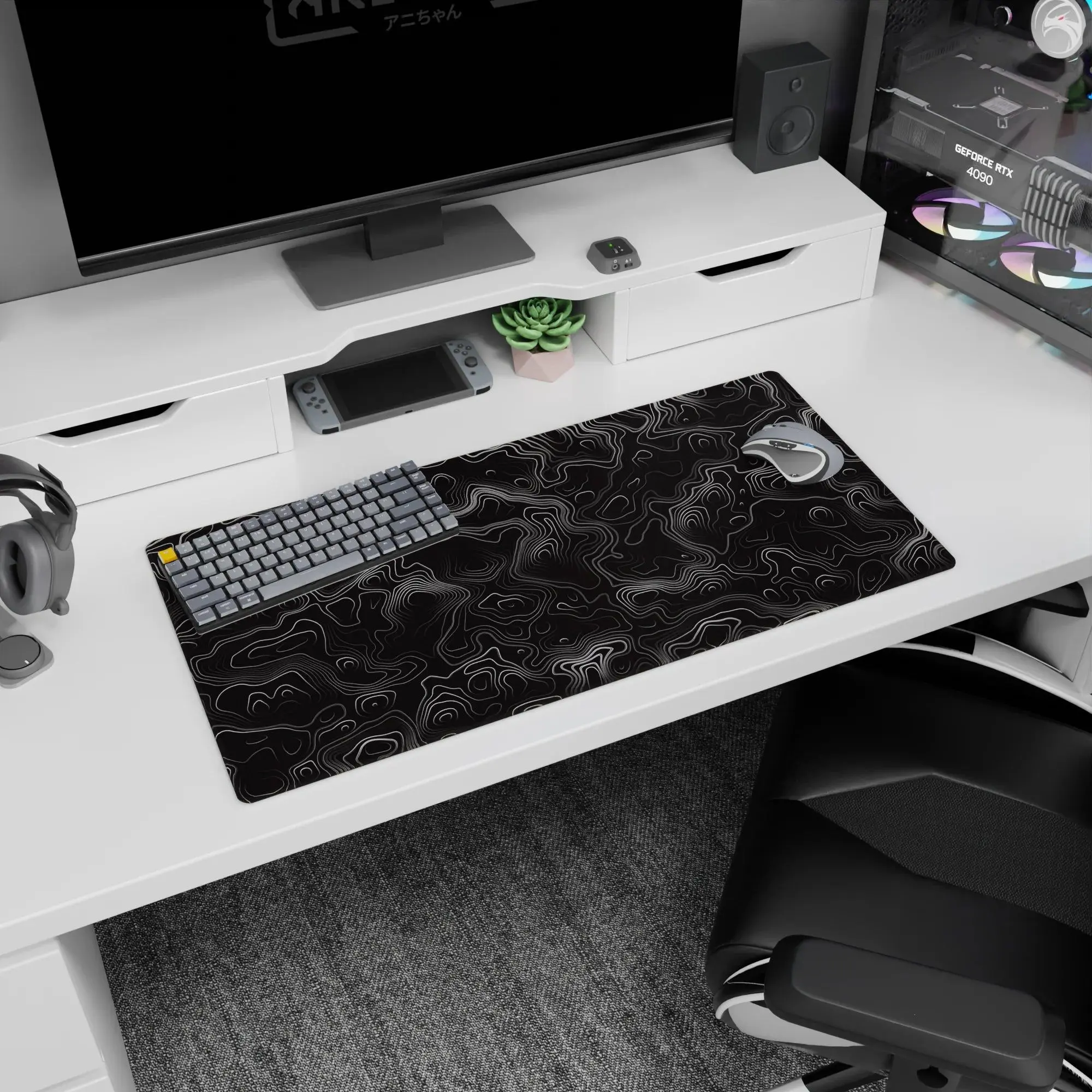 [SALE UP TO 30%]Topographic (Topo) Desk Mat - Monochrome Topographic Journey, Mouse Pad for Anime Fan, Gaming Desk Accessories, Large Computer Pad, Desk Decor