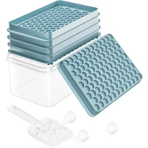Mini  Trays for Freezer - 0.6 IN  Round Pebble Nugget Ice Mold Trays with Lid and Bin, Crushed Ice Trays Makes 104x4 pcs Ice balls - Easy Release Ice Maker for , Drinks,