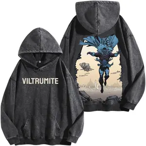 Thragg Leader Viltromite V1 Invincible Comic Double Printed Vintage Washed Hoodie Unisex Oversize Cotton for Anime Fans Top Womenswear oversized