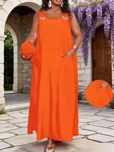 Plus Size Women's Casual Loose Solid Color Dress, Spring Summer New Arrival, Comfortable Fashion Everyday Daily Wear, Stylish and Comfy