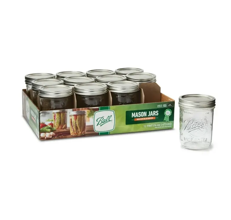 Glass Mason Jar with Lid & Band Regular Mouth 8 Ounces 12 Count for Canning and Preserving Food