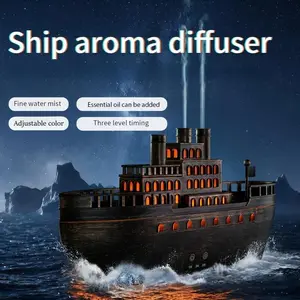 Vintage Steamship Aroma Diffuser Humidifier – Remote Control, Smart Large Mist, Essential Oil Compatible, 7 Color Lights, Timer, Auto Shut-Off, Desktop Humidifier for Home Bedroom Office