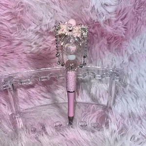 Large Pink Bow with Bear Face Beaded Sugar Pen
