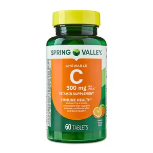 Spring Valley Vitamin C Chewable Tablets, 500 mg, Orange Flavor, 60 Count, Supports Immune System & Antioxidant Health