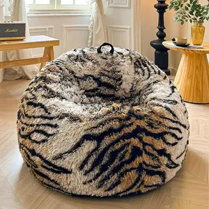 Tiger Print Bean Bag Chair Cover - Animal Themed Storage Shell, Suitable for Adults, Teens, and Kids, Anti-Slip, Brown Tiger Des