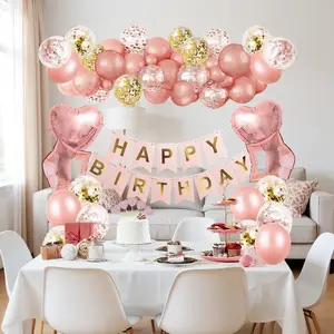Happy Birthday Letter BalloonSet Blue Silver Rose Gold Party Decor with Foil Curtain Heart Shaped Metallic Latex Confetti Balloons for Boyfriend's Gift Summer Home Decor Baby Shower balloon kit