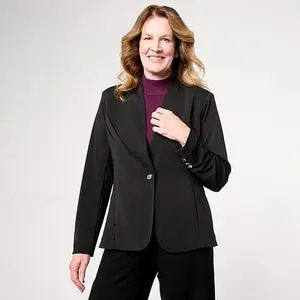 MarlaWynne WynneCollection Luxe Crepe Knit Blazer with Tuck Detail