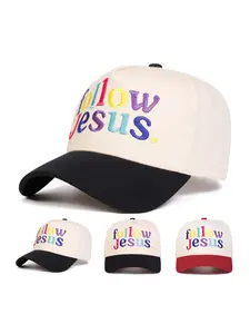 Unisex Colorful Letter Follow Jesus Embroidered Baseball Cap, Adjustable Outdoor Sun Protection Hat for Spring & Fall Travel, Premium Quality Cap