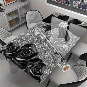 2D Flat, Pack of 2, Black Rose and Diamond Bow Self-Adhesive Vinyl Tabletop Protector Heat Resistant Removable, Glossy Marbled Surface Cover, Marble Pattern Sticker for Tables, Cabinets, Drawers, Office and Home Decor - 2mil Thickness (No Residue)