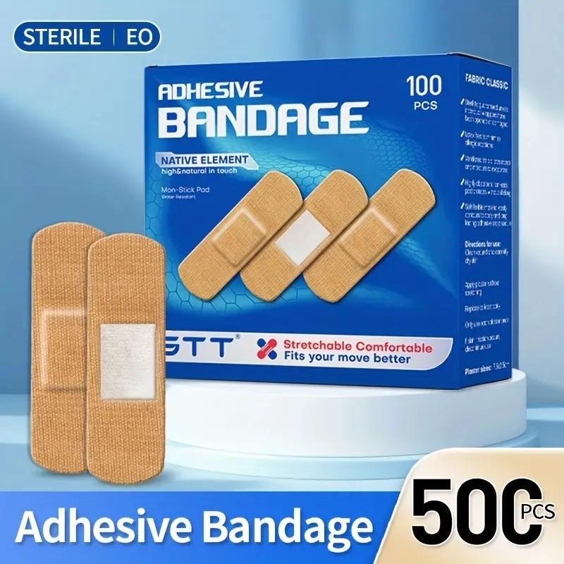 100/500pcs Flexible Fabric Adhesive Bandage, High Viscosity, Waterproof And Breathable, Beige, One Size Fits All, Individually Packaging, First Aid And Wound Care Products