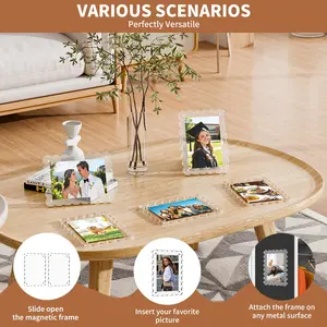 Acrylic Picture Frame Set, 5 Pieces, 4x6 Inch Thick Transparent Frames, Dual-Sided Magnetic, Independent Desktop Display, Home Decor