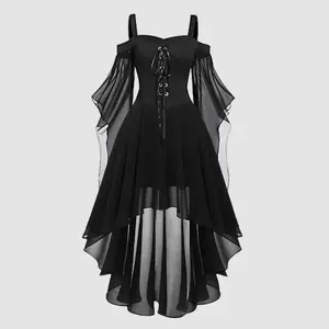 Cocktail Dresses For Women Plus Size Fashion Gothic Vintage Midi Dress Croset Long Flare Sleeve Irregular Length Long Dress