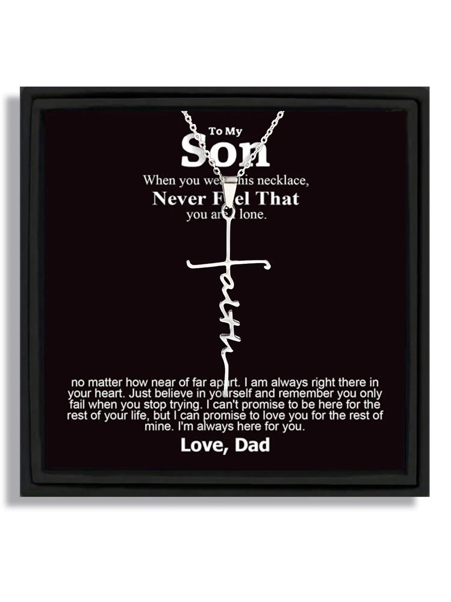 1 piece birthday festive occasion handwritten style cross necklace for son with blessing card and box