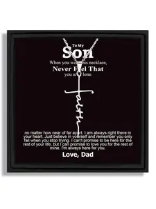 1 piece birthday festive occasion handwritten style cross necklace for son with blessing card and box