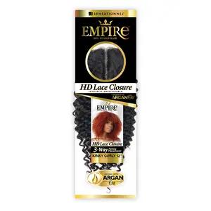 Sensationnel Human Hair Weave Empire 3-Way Parting HD Lace Closure Kinky Curly 12"