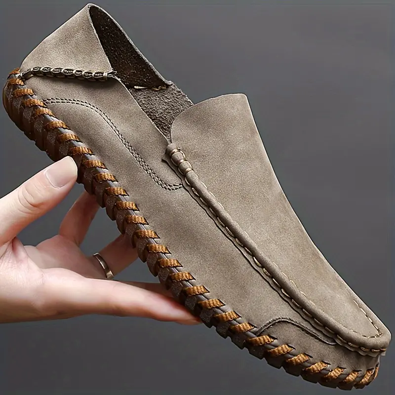 Men's Handmade Loafers Slip Boat Shoes with Round Toe, Rubber Sole Suitable for Daily Wear, Parties, Formal Events Black, Brown, Grey versatile footwear Elastic Laces Slip On