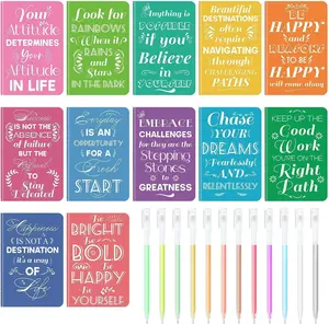 【OMEYA】12/24/48 Pcs Mini Inspirational Notebooks Bulk with 12 Pcs Colorful Pens Small Pocket Journal Notepads Set Motivational Bulk Gifts Fun School Office Supplies Desk Accessories for Women Men Teachers Students 3.5" x 5.5"