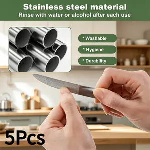 5 pieces of stainless steel double-sided nail files, made of high-quality stainless steel material, with a double-sided coarse and fine grain integrated design, washable and easy to clean, specifically designed for nail care and home nail art