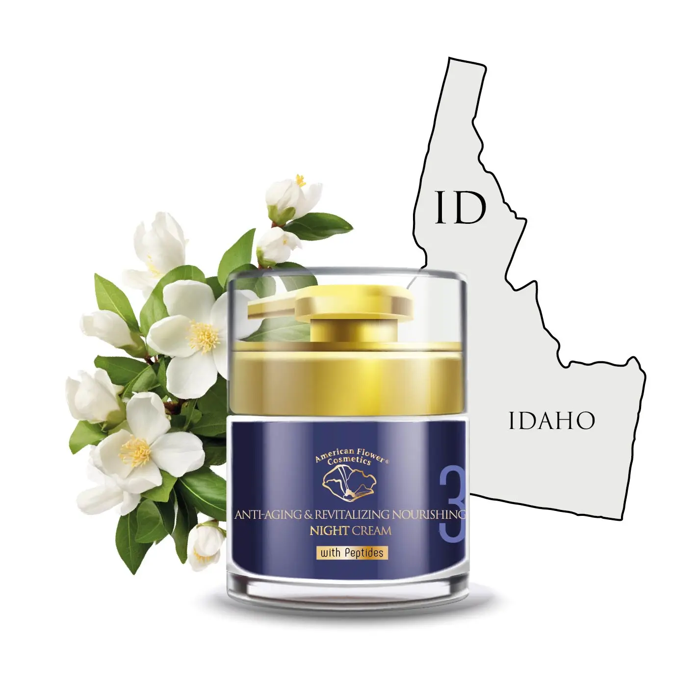 American Flower Cosmetics Hydrating Anti-Aging Evening Night Cream - Progelin-Thymulen Lifting Complex, Peptides, Hyaluronic Acid, Bakuchiol, Niacinamide, Plant Collagen - Vegan Luxury Skin Repair Moisturizer - 1.7 fl oz (50 ml)