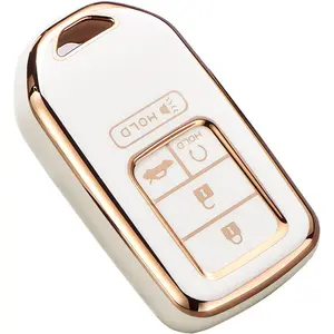 2016-2022 for Honda Key Fob Cover, Premium Soft TPU Full Protection Key Fob Case for Honda Accord Civic CRV Pilot Ridgeline Passport Smart Remote Protector (Size B-Ivory)