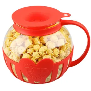 Ecolution Micro-Pop Microwave Popcorn Popper 3-in-1 Glass Lid BPA-Free Dishwasher Safe 3-Quart Red Popcorn Maker