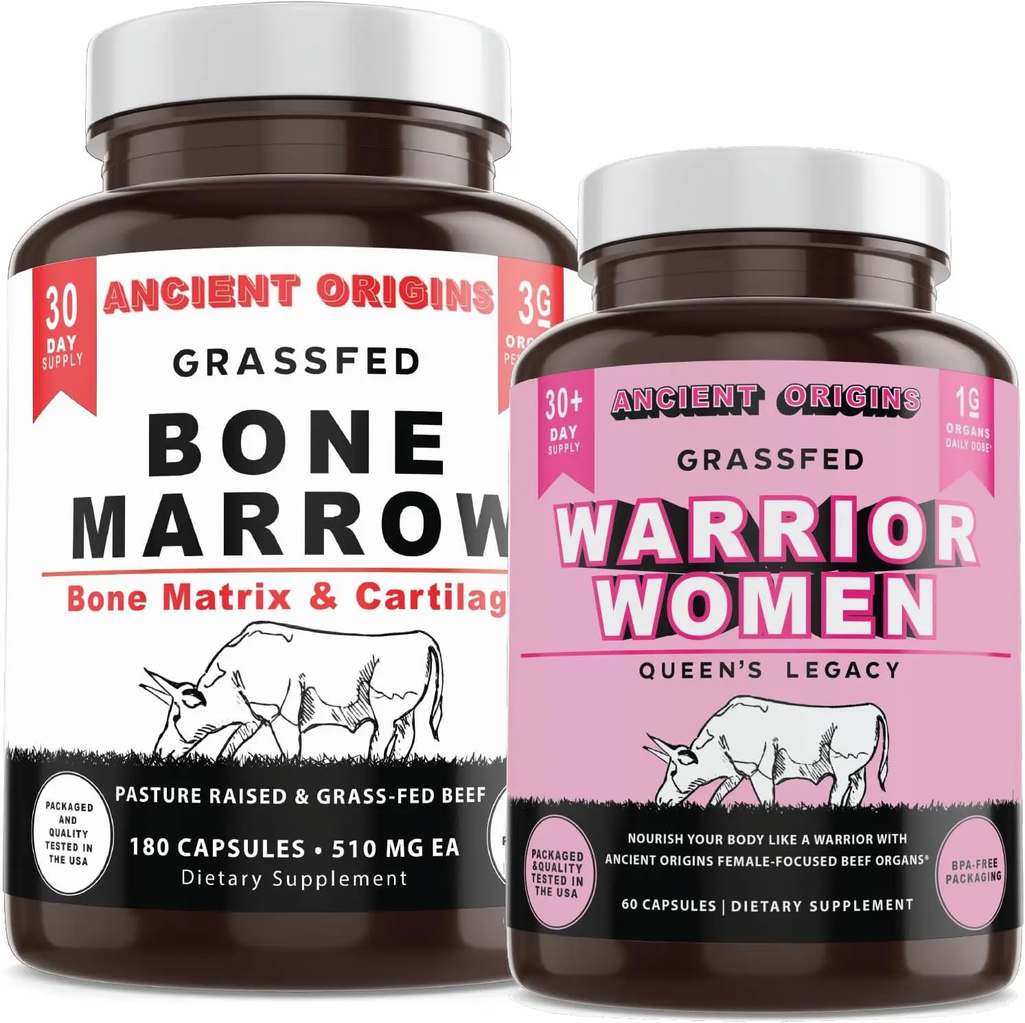 Ancient Origins Women's Grass-Fed Beef Organs & Bone Marrow Capsules - 180 Count, GMO-Free, Gluten-Free, Nutrient-Rich, Supports Hormonal Balance, Connective Tissue Strength, Immune Resilience, Energy