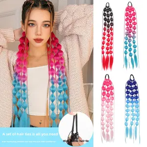 Fashionable gradient color lantern ponytail, hand-braided dirty braid ponytail wig, long braid lantern braid, hip-hop style for women deep wave 13x6