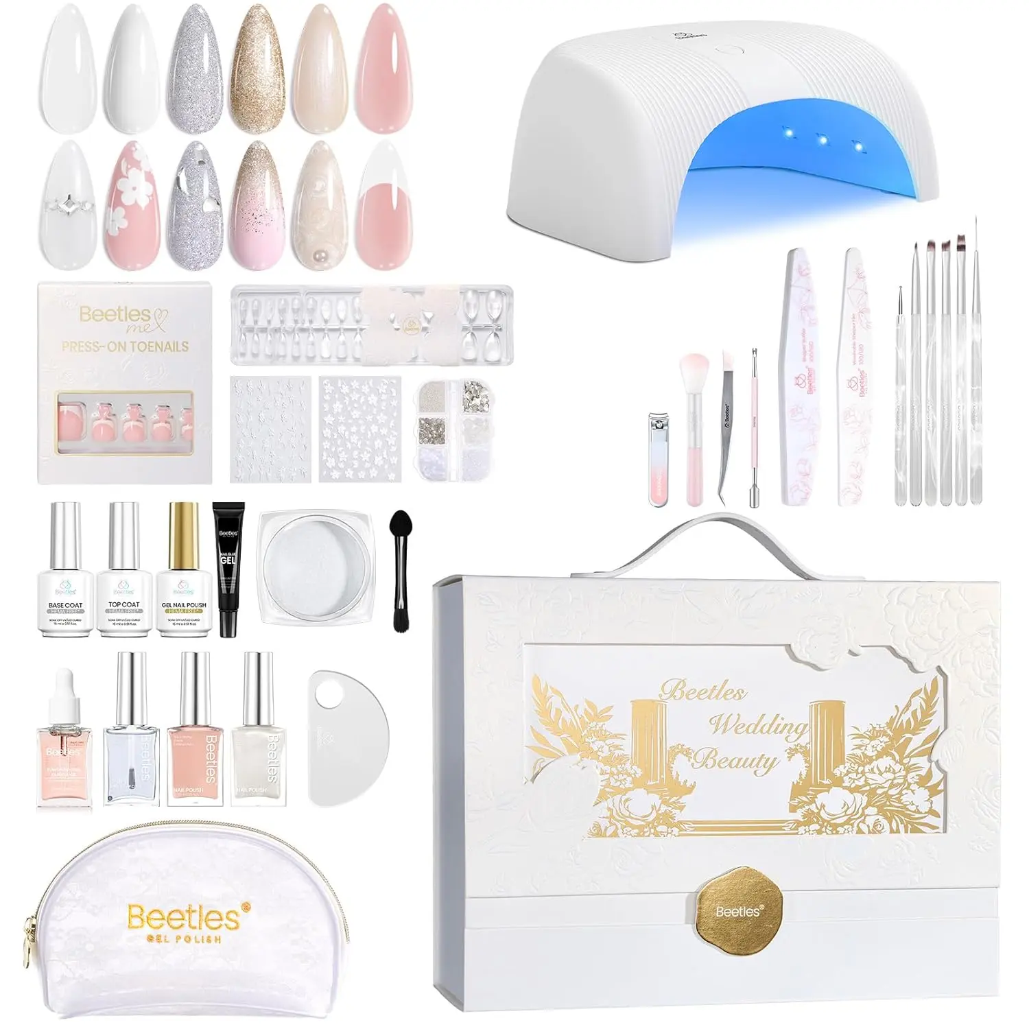 Beetles Wedding Beauty Box, Bride & Bridesmaid Gift Box with UV Lamp, Wedding Nail Essentials, Press-On Nails & Beauty Accessories, Multiple Styles Available